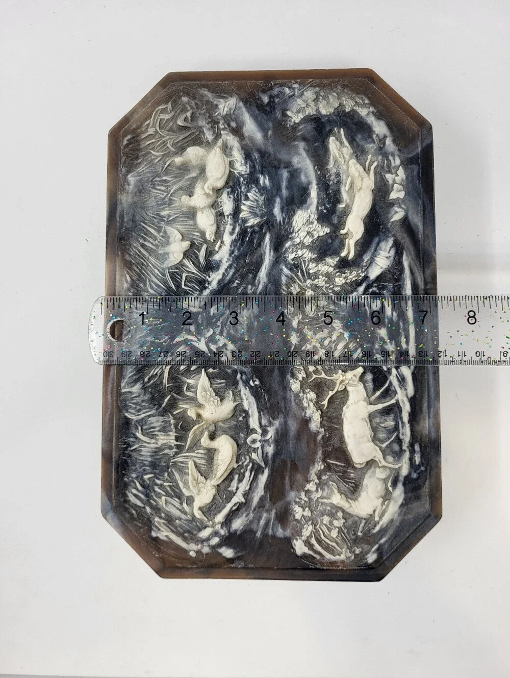 Incolay Stone Jewelry Keepsake Box Woodland Wildlife Vintage Deer Duck Rabbits